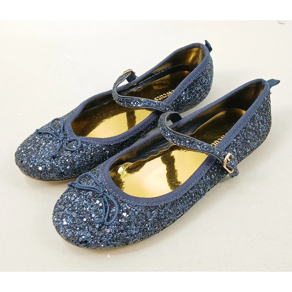 Crewcuts Glitter Mary Jane Ballet Flats Girls Navy Blue Sparkly Bow